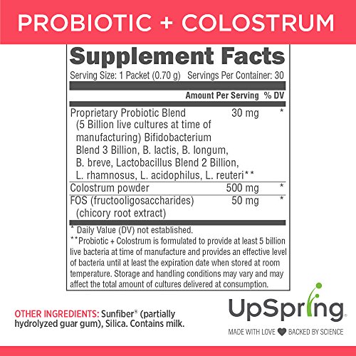 Kids Probiotic Plus Colostrum by UpSpring Baby - Probiotic Powder Supplement - Supports Immune System and Digestive Health for Colic, Gas and Constipation - 30 Count Packets