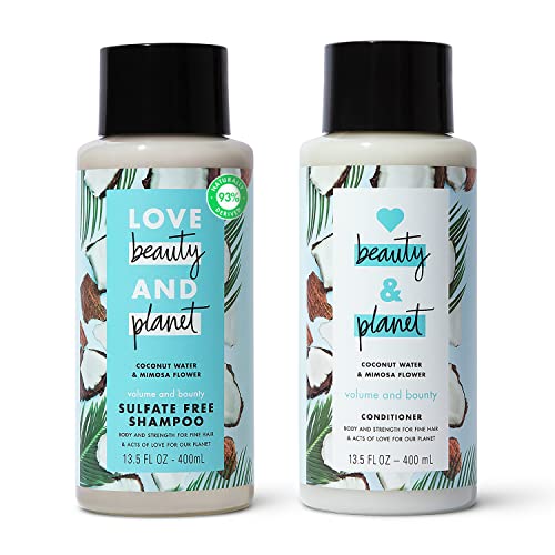 Love Beauty and Planet Volume and Bounty Thickening Shampoo and Conditioner Coconut Water & Mimosa Flower, 2 count For Hair Volume and Fine Hair Care Paraben Free, Silicone Free, and Vegan 13.5 oz