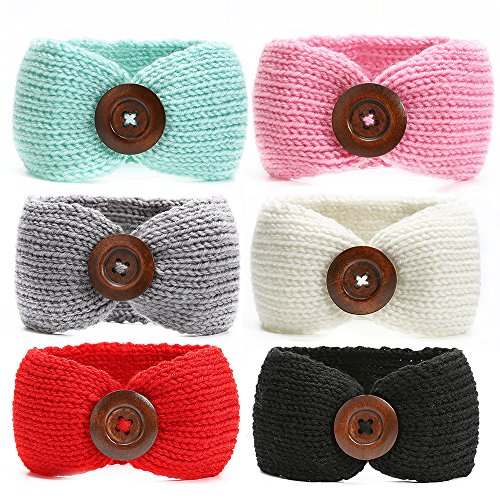 Ranipobo Baby Girl Knit Crochet Turban Warm Headbands (6 PCs-Black/Grey/Green/Pink/White/Red)