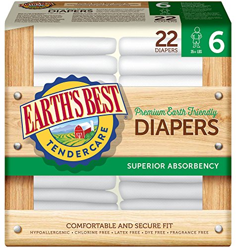 Earth's Best TenderCare Chlorine-Free Disposable Baby Diapers, (35+ lbs), Size 6 (22 Count)