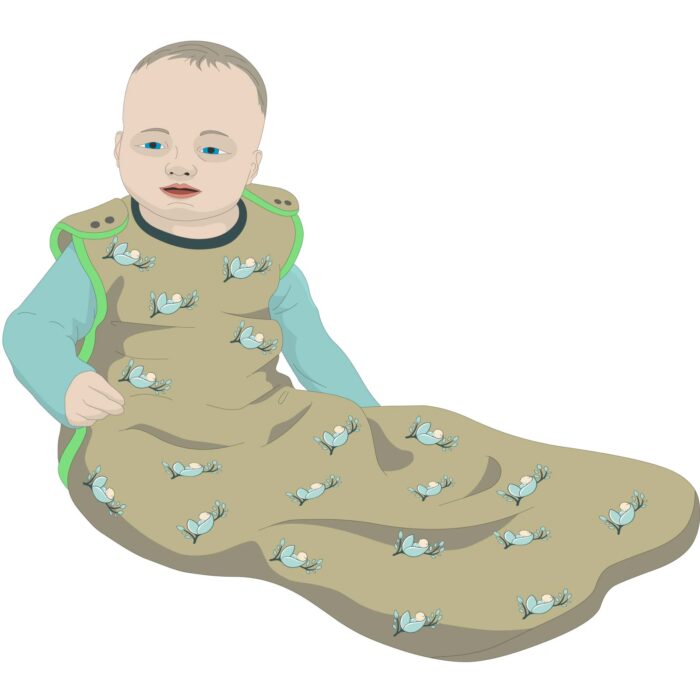 A baby in a baby sleeping bag.