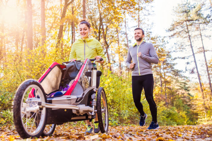 pushing a jogging stroller