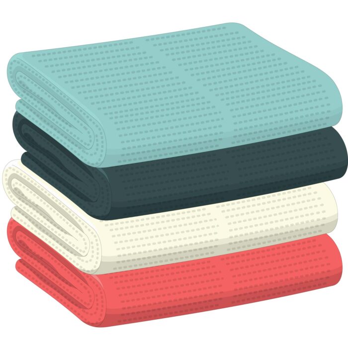 A stack of lightweight cellular blankets.