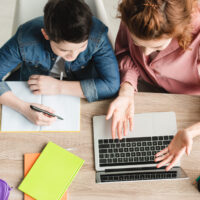 mother and son homeschooling