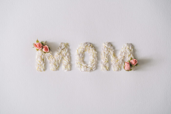 Mom word made in flower petals