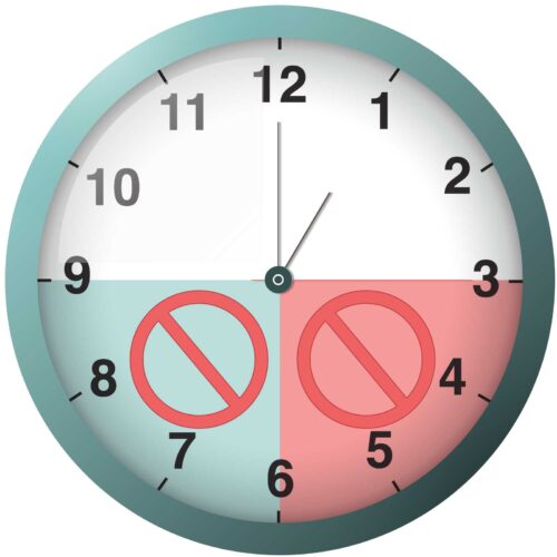 Clock with zones where a baby should not take a nap