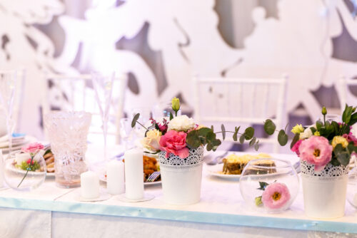 baby shower decorations on a venue table