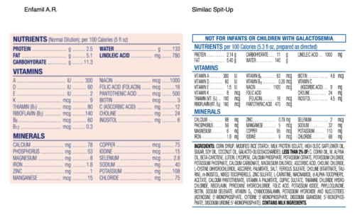 Image of the Enfamil’s A.R. formula components